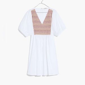Madewell Embroidered Poplin v neck mini dress eyelet white, large